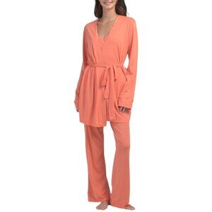 COSABELLA 3pc Pima Cotton Blend Camisole Robe And Pants Pajama Set